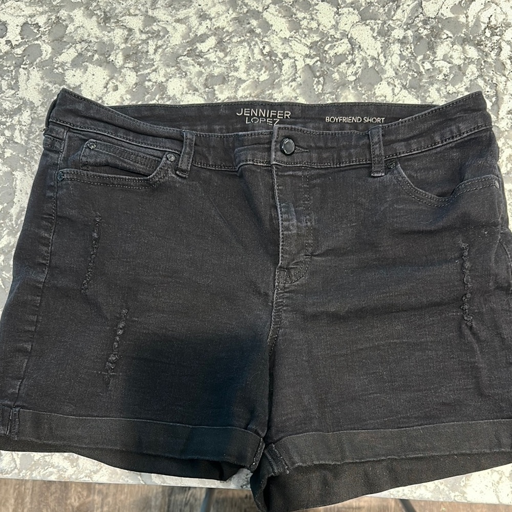Jennifer Lopez Black Jean Shorts with Rolled Hems